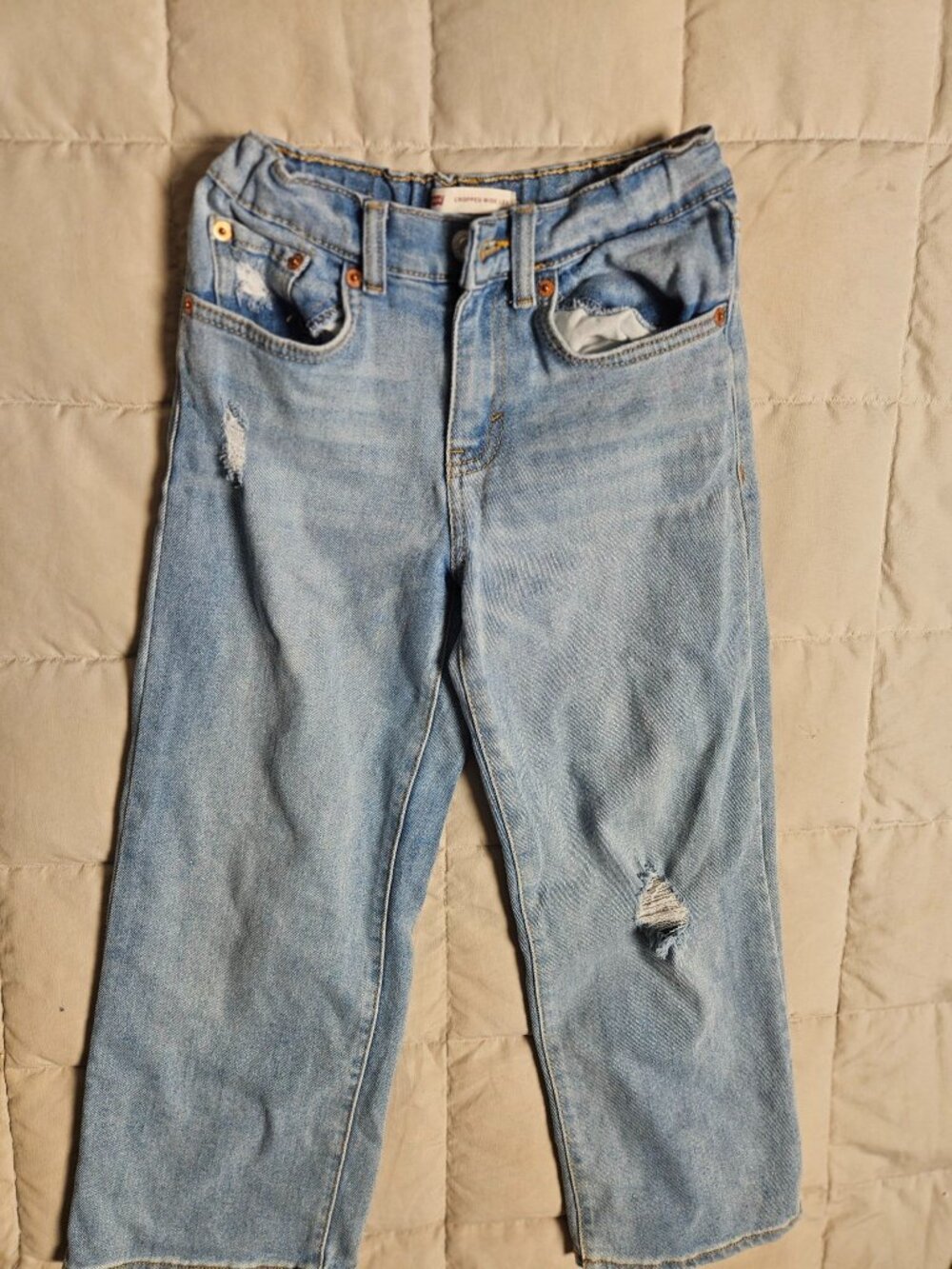 Levi's Cropped Wide Leg Jeans Womens 12 Light Wash Distressed